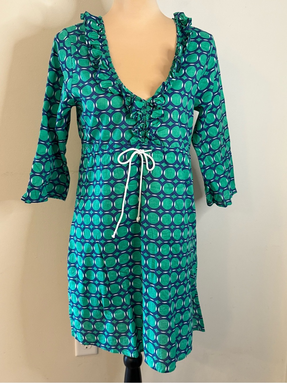 Mud Pie preppy navy green white dress swimwear coverup SM